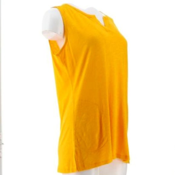 TUNIC TOP - Sleeveless Dress Blouse Shirt - Bright Gold Yellow - NWT - Petite - Picture 1 of 3